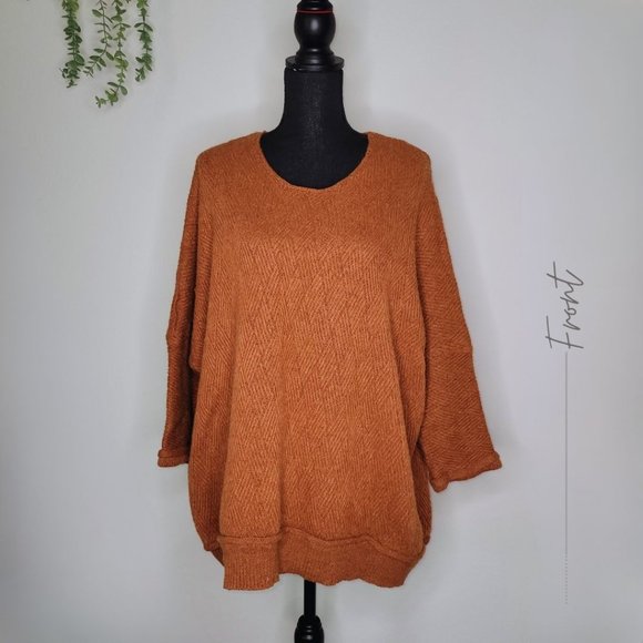 DARK ORANGE WOMEN’S OVERSIZED ¾ SLEEVE KNIT SWEATER - Picture 1 of 8